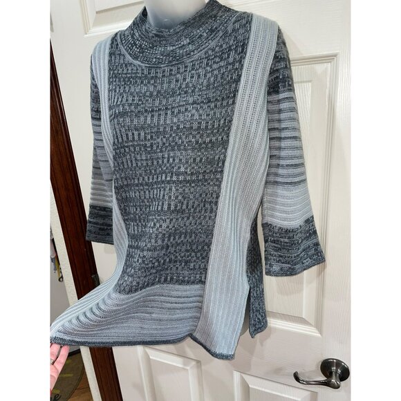Ming Gray Patterned Knit Sweater Top S 3/4 Sleeves Acrylic/Wool Blend Textured D - Picture 8 of 8